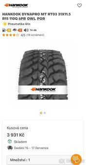 HANKOOK DYNAPRO MT RT03 31X11.5 R15 - 6
