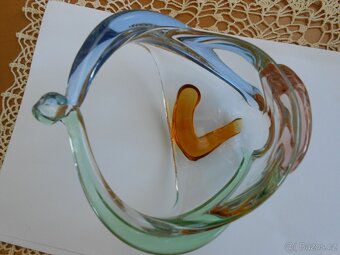 RETRO skleněný košíček 17cm hutní sklo - zachovalý - 6