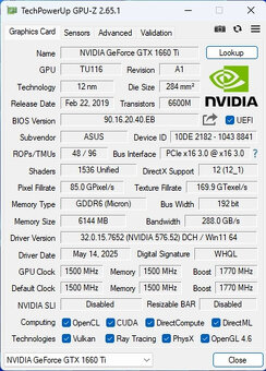 Prodám herní grafiku ASUS TUF Gaming GTX 1660 Ti EVO, 6GB - 6