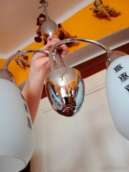 starý retro dvouramený art-decový  chromový lustr,ce - 6