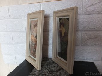 Alfons Mucha, dva zasklené staré obrazy. - 6
