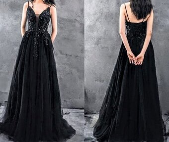 NOVÉ plesové šaty ČERNÉ TYLOVÉ - 6