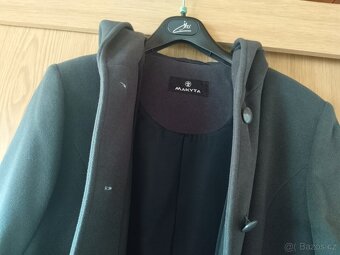 Luxusní dlouhý vlněný zimní kabát s kapucí, V 40/42 - po kot - 6