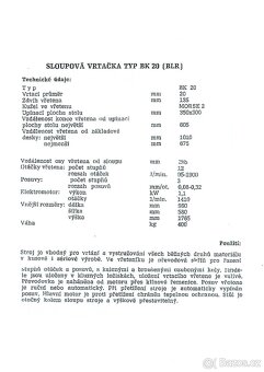 Nabízím sloupovou vrtačku BK 20 - 6