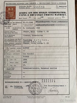 Citera s rodokmenem , výpis z úmrtní matriky z Přerova - 6