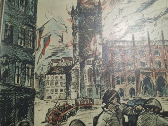 RARITA - dobový obraz Osvobození boj barikáda 1945 - 6