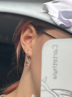 Prodám stříbrný prstýnek s naušnicemi - padparadscha křemen - 6