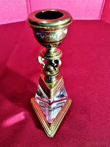 Mosazno skleněný svícen - 6