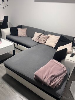 Rohová sedačka – levý roh – šedobílá kombinace, pohodlná, za - 6