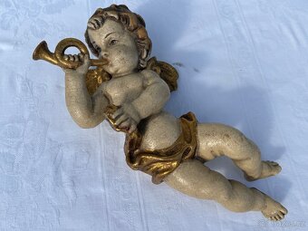 Dřevěná XXL socha anděla v páru polychromie 31cm - 6