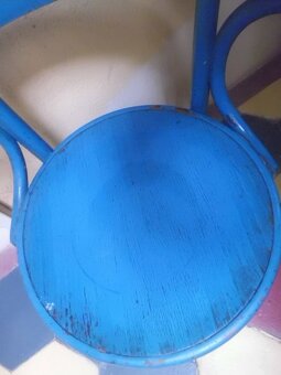 Zajímavé dřevěné Starožitné Křesílko FISCHEL - MODRÉ - 6