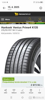 Pneumatiky HANKOOK K135 VENTUS PRIME 4 215/55 R17 94V, letní - 6
