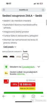 Manšestrový šedý gauč, pohovka, sedací souprava - 6