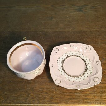 šálek růžový porcelán Chodov neobvyklý model Top stav - 6