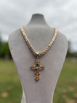 Zlatý řetěz s křížem - KRÁLOVSKÁ VAZBA - KŘÍŽ 88g 585 14k - 6