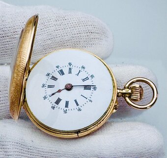 14K ZLATÉ KAPESNÍ HODINKY REMONTOIR S FLORÁLNÍM MOTIVEM - 6