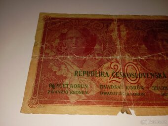 BANKOVKA 20 KČ 1919, VZÁCNÁ SÉRIE U, NEPERFOROVANÁ - 6