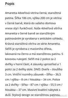 Amaretta 4dveřová vitrína černá, starožitná patinovaná - 6