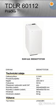 Whirlpool A+++, 6kg, 1000ot. 39l spotřeba, 6 smysl - 6