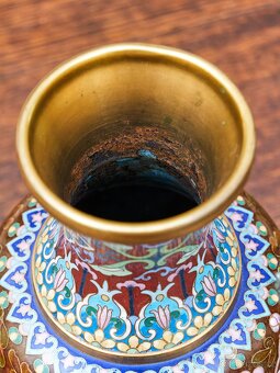 Cloisonné vázy – hnědé, ručně zdobené - 6