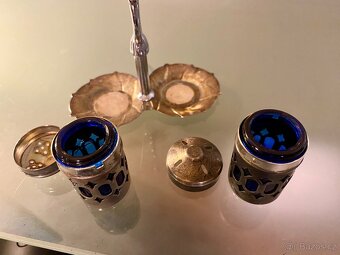 Starožitné Modré Skleněné Slánky A Pepřenky - 6