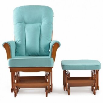 Houpací křeslo, kojící křeslo s podnožkou modrá látka - 6