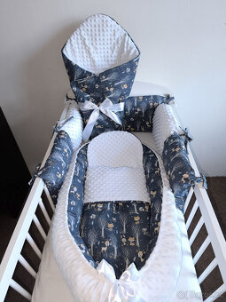 Nová souprava do postýlky lesní zbířátka na modré+minky - 6