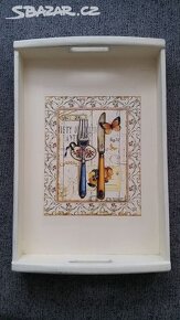Dekorovaný dřevěný servírovací podnos - tác - 45x30cm - 6