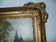 Ručně malovaný starý obraz v rámu. - 6