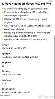 Klávesy FOX ARK 168 - 6