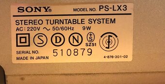GRAMOFON SONY PS-LX 3 (1980) PLNÝ AUTOMAT ,PŘÍMÝ NÁHON ,QUAR - 6