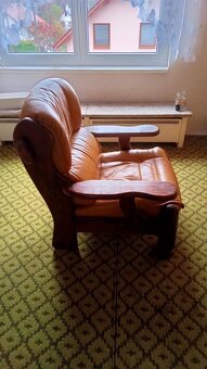 Holandská sedací souprava z pravého masivního dřeva + kůže - 6