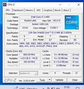 Intel i5 11400 6/12Jader 4,4 GHz Socket 1200 Funkční Záruka - 6