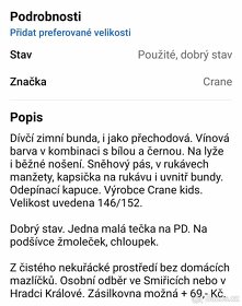 Přechodová/zimní bunda zn. Crane kids vel. 146/152 - 6