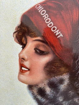 Smaltovaná cedule Chlorodont woman originál kolem roku 1925 - 6