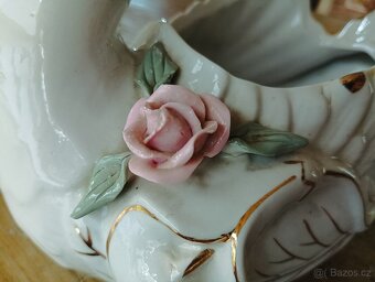 VELKÁ RUČNĚ VYROBENÁ ZLACENÁ PORCELÁNOVÁ LABUŤ-MÍSA FRANCE - 6