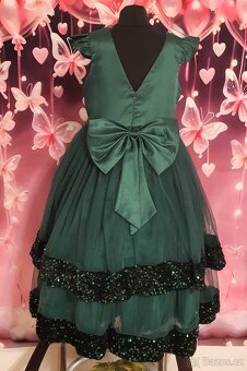 Dětské smaragdové společenské šaty s flitry - 6