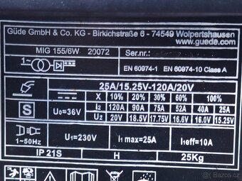Prodám co2 svářečku Güde MIG 155/6W.. - 6
