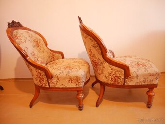 Starožitná sedací souprava s řezbou- sofa+2 křesla,1890-1920 - 6