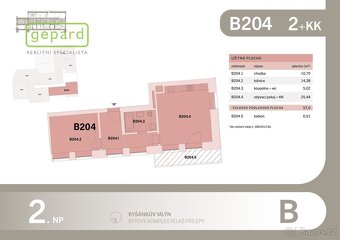 Prodej bytu 2+kk, 57m2 s balkonem 6,5m2, parkovací stání v p - 6