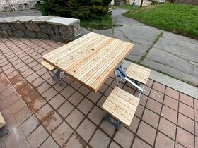 Nový skládací dřevěný kempingový stůl s lavicí - 6