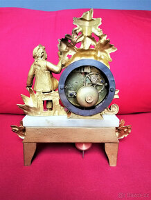 Starožitné zlacené krbové figurální hodiny, Francie 1870 - 6