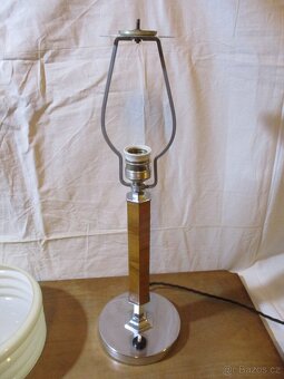 Stolní lampa art deko, funkční, chrom a dřevěný šestihran - 6