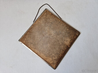 Starožitný skleněný obrázek v kovové montáži ca 1915 láska - 6