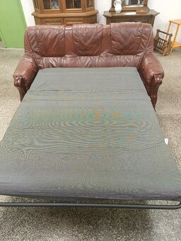 Rozkládací kožená sedací souprava, nábytek z masívu - 6