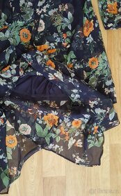 Modré květované šifonové dlouhé šaty, C&A, vel. 34/ XS - 6