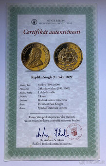 Pozlacená replika legendární mince Single 9 (1899) - 6