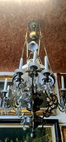 Starožitný bronzový petrolejový lustr - 6