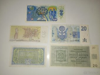 BANKOVKY 20 KČS, 5 RŮZNÝCH EMISÍ, VŠE NEPERFOROVANÉ - 6