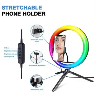 RGB Prstencová lampa, kruhové světlo ring led light set 26cm - 6